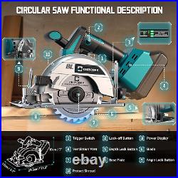 5'' Cordless Circular Saw for Makita 18V Battery, Brushless, 6000 RPM, Max Cutti