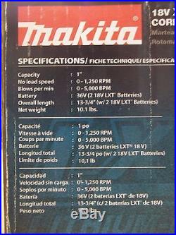 Makita 18V X2 LXT Li-Ion (36V) 1 in. Rotary Hammer (BT) XRH05Z New Tool Only