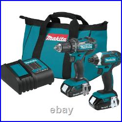 Makita 18 Volt Lxt Lithium Ion Compact 2 Piece Kit Driver Drill Impact Driver