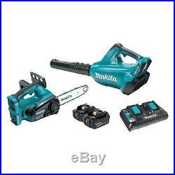 Makita 18 Volt X2 LXT Brushless Cordless Blower & Chainsaw Combo Kit withBatteries