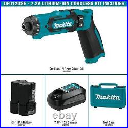 Makita 7.2V Lithium-Ion Cordless 1/4 Hex Driver Drill Kit Auto Stop DF012DSE