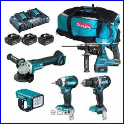 Makita Dlx5042pt 18v 5pc Combo Kit Inc 3x 5ah Batts With Twin Charger