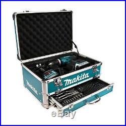 Makita HP457DWX4 18v Combi Hammer Drill + 70 Accessories + Metal Case + Battery