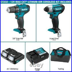 Makita Impact Driver 12V max CXT 1.5 Ah Lithium-Ion Cordless Drill Combo Kit