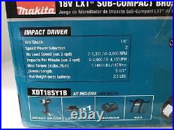 Makita XDT18SY1B 18V LXT Sub-Compact Brushless Impact Driver Kit