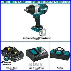 Makita XWT08T 1/2 Dr. 18V LXT High Torque Brushless Impact Wrench Kit