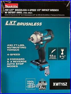 Makita XWT15Z 1/2 Brushless Mid Torque 18 volt BL Impact 4 Speed NEW 2 DAY SHIP