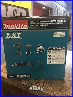 New Makita 18 Volt LXT Lithium Ion Cordless 5 Piece Combo Power Tool Kit